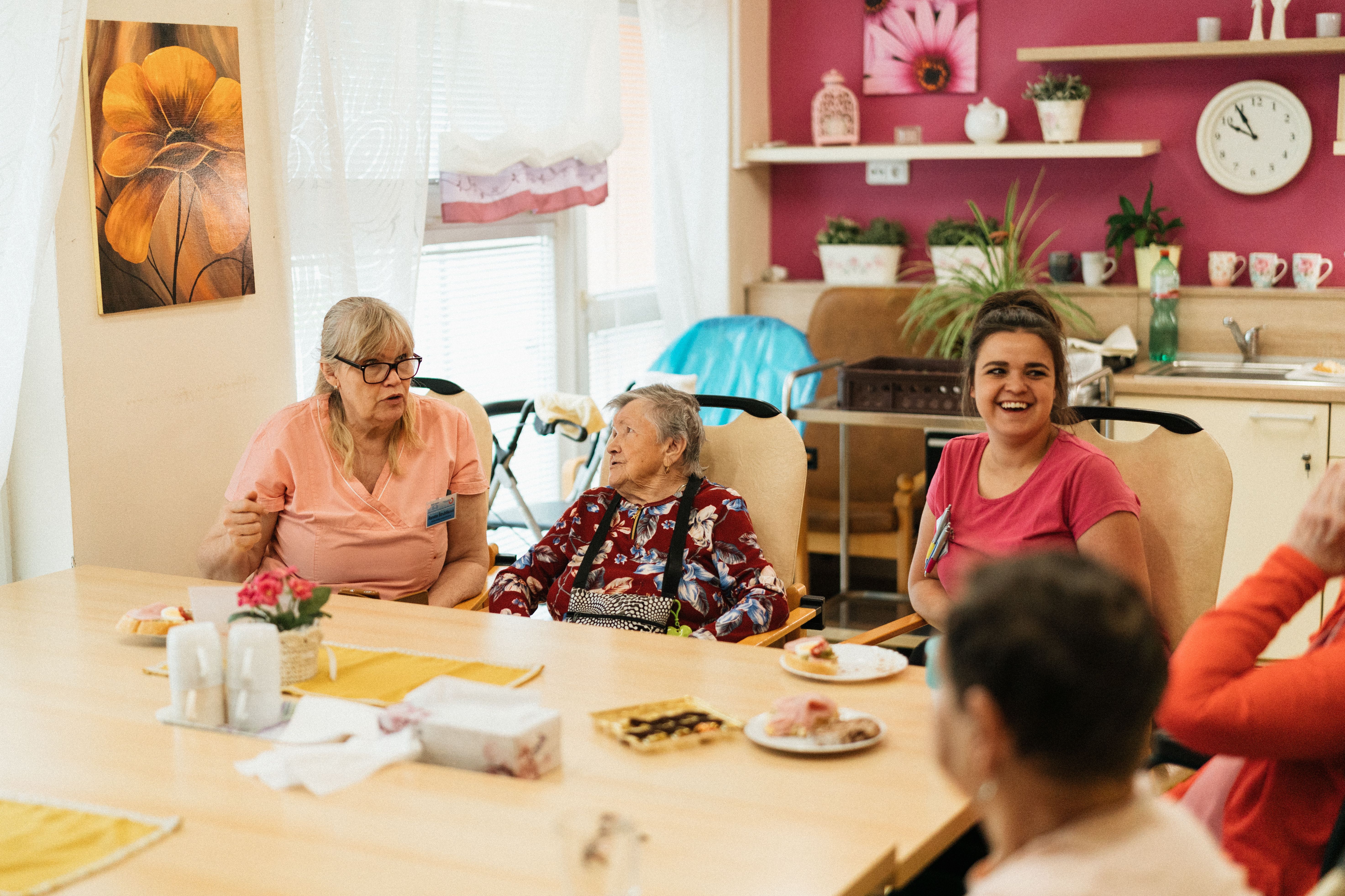 Residents laughing together